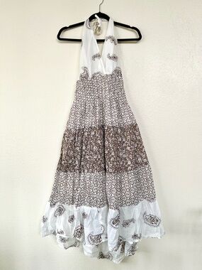 Dreamy Boho Paisely Floral Cotton Smocked Patchwork Halter Dress